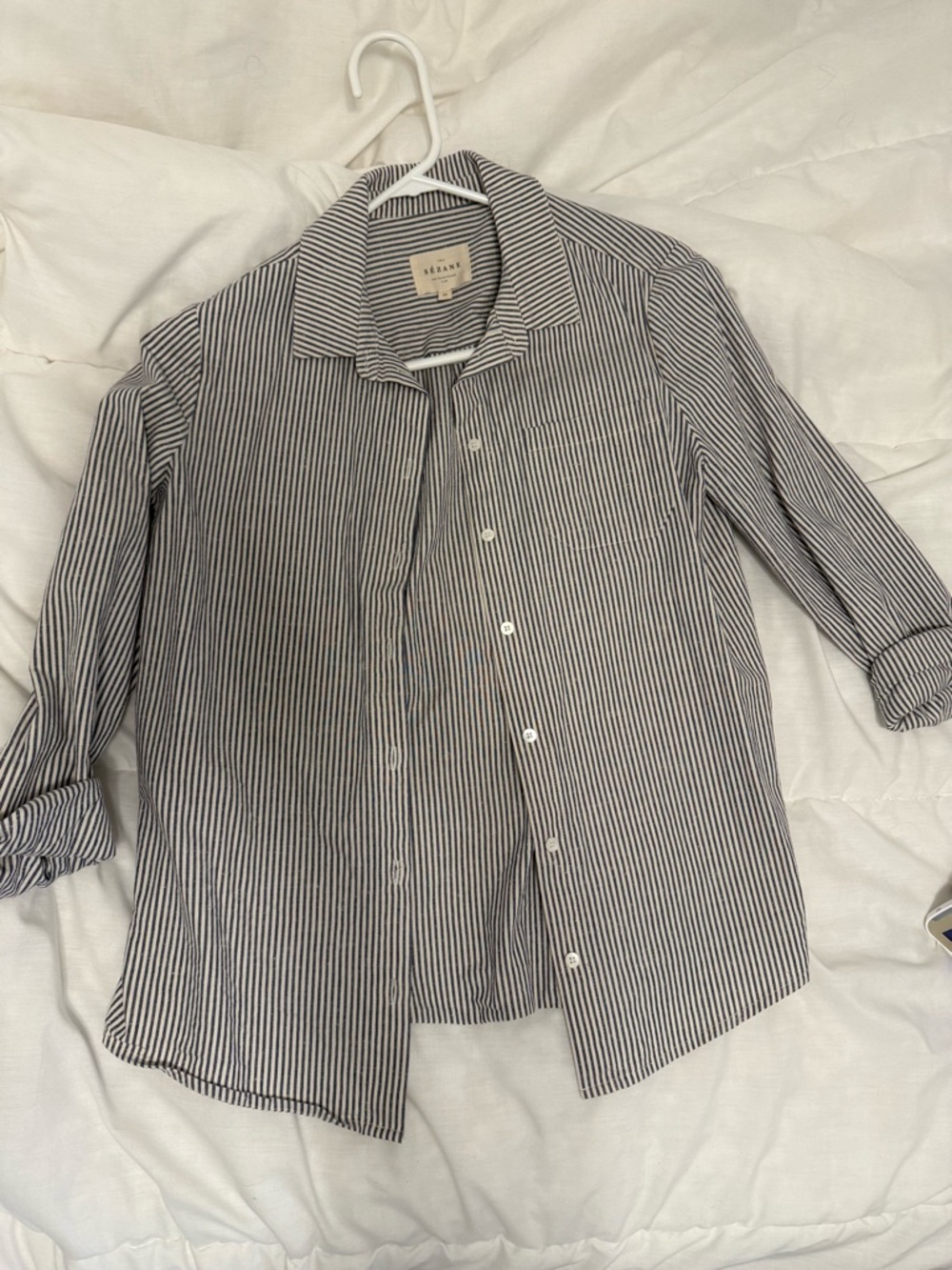 Sezane Blue Striped Button-Down Shirt (Tomboy)-S (34)
